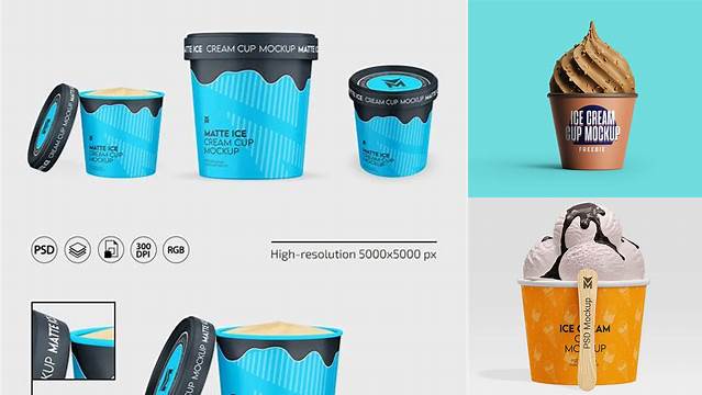 579+ Matte Ice Cream Cup PSD Mockup High-Angle Shot Creative Free Photoshop Template