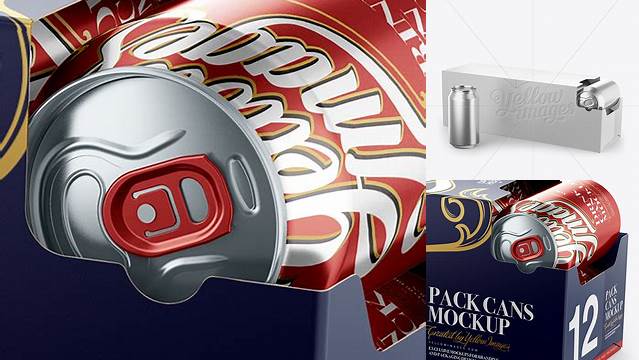 5790+ 12 Aluminium Cans with Metallic Finish in Shelf-Ready Opened Package Half Side View Premium Quality PSD Freebie