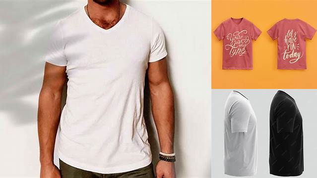 5797+ Men's T-Shirt With V-Neck PSD Mockup Half Side View Free PSD