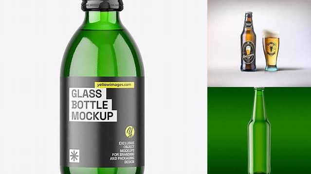 5799+ 250ml Green Glass Bottle with Beer PSD Mockup Download Free