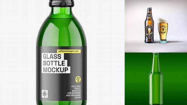 5799+ 250ml Green Glass Bottle with Beer PSD Mockup Download Free