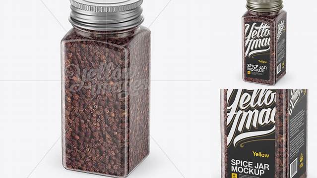 5799+ Spice Jar with Black Pepper PSD Mockup Half Side View High Angle Shot Professional Design PSD