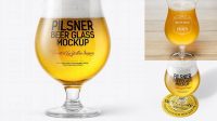 5799+ Tulip Glass With Pilsner Beer PSD Mockup Fully Customizable Photoshop Freebie