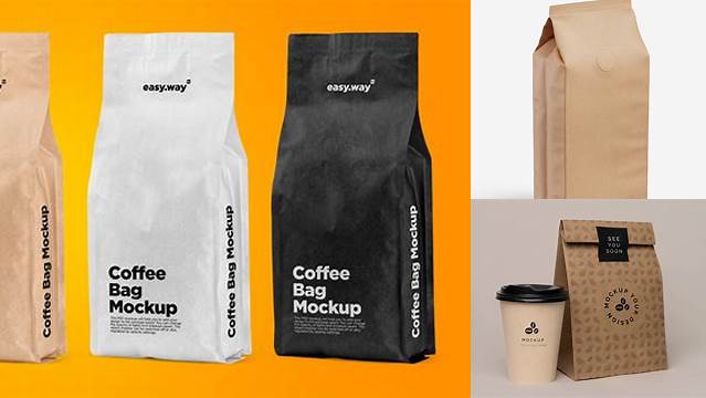 580+ Kraft Paper Coffee Bag PSD Mockup Front View Creative Digital PSD Download