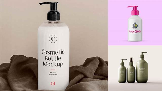 5802+ Matte Cosmetic Bottle With Pump PSD Mockup Free Mockup PSD Template