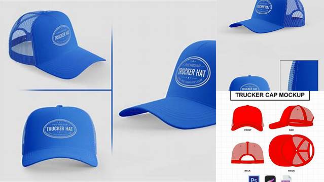 5806+ Trucker Cap with Flat Visor PSD Mockup Back View Smart Editable Design Mockup