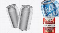 5811+ Two Metallic 330ml Aluminium Cans with Condensation PSD Mockup Free Graphic Design Mockup File