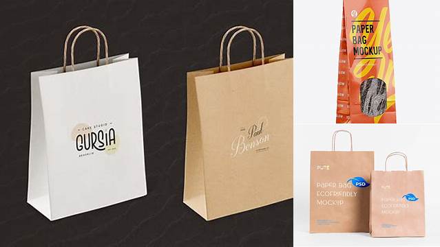 5812+ Glossy Paper Bag PSD Mockup Halfside View Free Creative Design