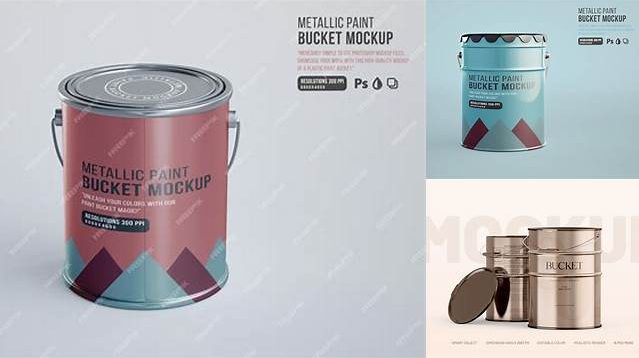 5829+ Metallic Bucket PSD Mockup Front View Professional Quality PSD Freebie