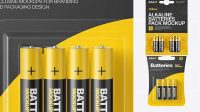 5831+ 4 Pack Battery AAA PSD Mockup Front View Customizable Layered Design PSD