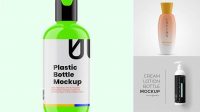 5834+ Plastic Lotion Bottle with Clear Liquid PSD Mockup Easy-to-Edit PSD