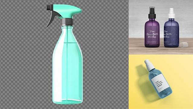 5838+ Blue Spray Bottle with Transparent ?ap PSD Mockup Exclusive PSD Design Freebie