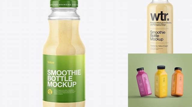 5841+ Clear Glass Bottle with Banana Smoothie PSD Mockup Exclusive Free Photoshop Asset