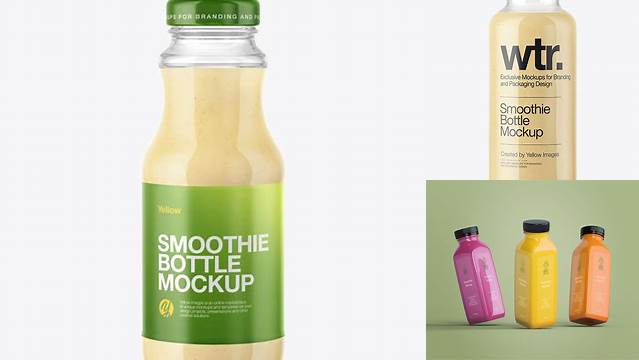 5841+ Clear Glass Bottle with Banana Smoothie PSD Mockup Exclusive Free Photoshop Asset