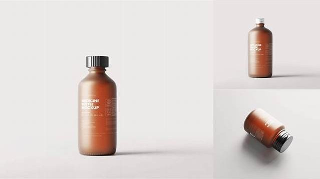 5843+ 500ml Frosted Amber Glass Bottle PSD Mockup Digital Photoshop Free Mockup