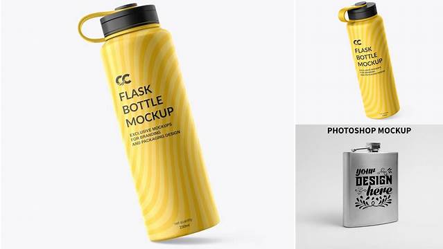 5843+ Metal Flask PSD Mockup Front View Modern Free PSD Template