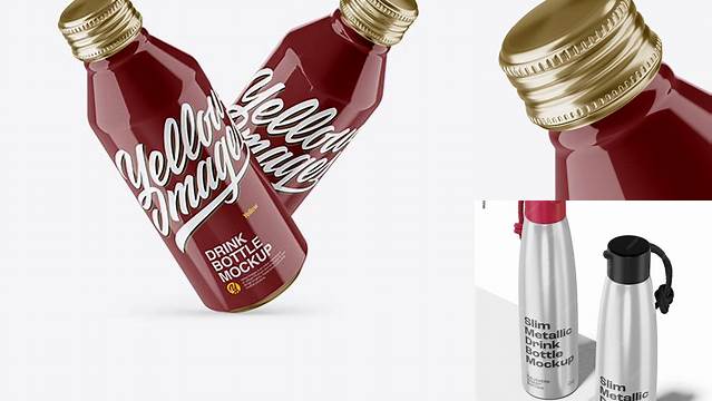 5848+ Two Metallic Drink Bottles With Glossy Finish PSD Mockup Fully Customizable Photoshop Freebie