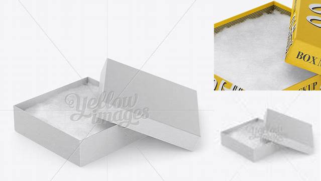 585+ Square Jewelry Box With Cotton Fill PSD Mockup Halfside View High-Angle Shot High-Quality PSD Files