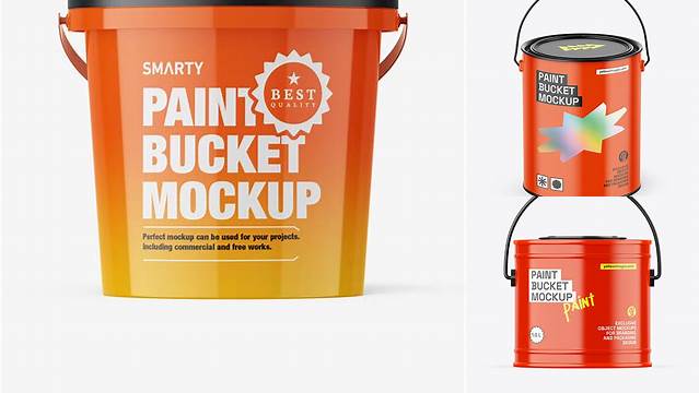 5859+ Glossy Paint Bucket PSD Mockup Front View Professional Photoshop Design Freebie