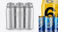 5860+ Pack with 6 Alminium Cans PSD Mockup High-Angle Shot Customizable Design Files