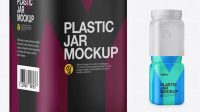 5860+ Plastic Jar in Matte Shrink Sleeve PSD Mockup Half Side View Download Professional PSD