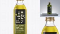 5861+ 0.5L Clear Glass Olive Oil Bottle PSD Mockup Front view Photoshop Freebie