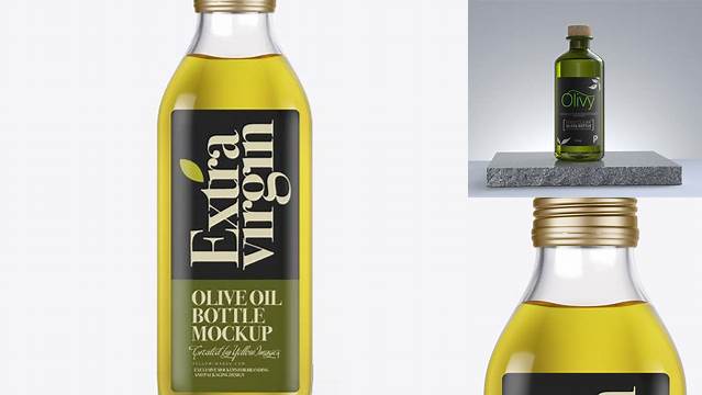 5861+ 0.5L Clear Glass Olive Oil Bottle PSD Mockup Front view Photoshop Freebie