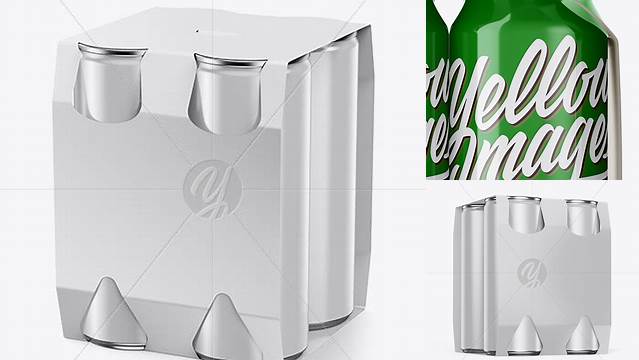 5862+ Carton Carrier with 4 Glossy Cans PSD Mockup Side View Download Free