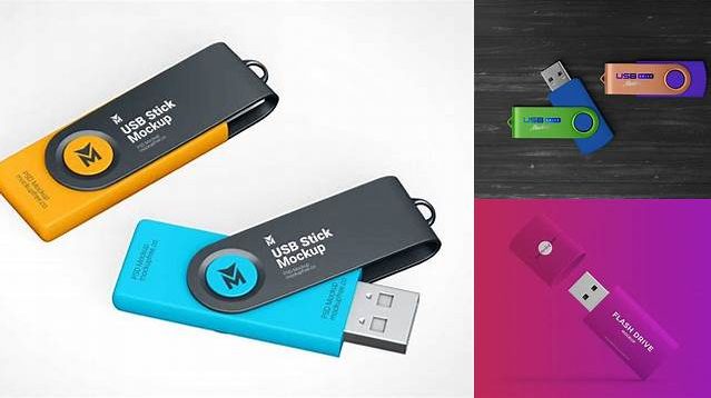 5863+ Glossy USB Flash Drive PSD Mockup Front View Easy-to-Edit Photoshop Freebie