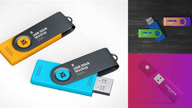 5863+ Glossy USB Flash Drive PSD Mockup Front View Easy-to-Edit Photoshop Freebie