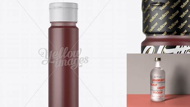 5864+ Frosted Glass Fruit Liqueur Bottle PSD Mockup Advanced Photoshop Design Free