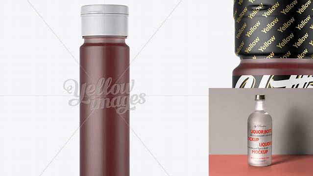 5864+ Frosted Glass Fruit Liqueur Bottle PSD Mockup Advanced Photoshop Design Free