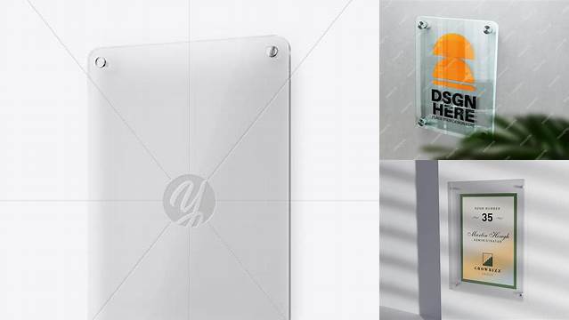 5866+ Vertical Frosted Glass Nameplate with Round Corners PSD Mockup Half Side View Modern Design PSD Resource Free Download