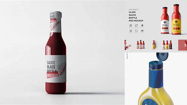 5868+ Clear Glass Bottle with Mustard Sauce PSD Mockup Free Photoshop Mockup Design