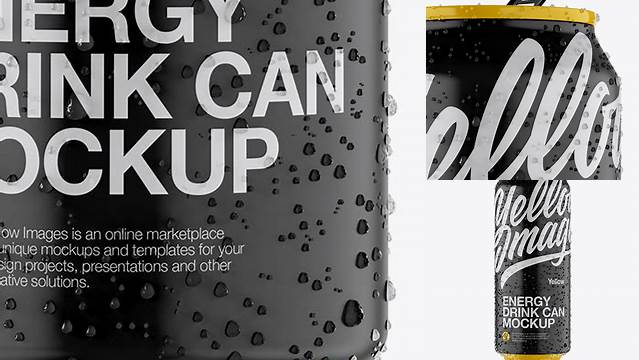 5869+ 500ml Matte Aluminium Can with Condensation PSD Mockup Front View Elegant and Stylish Free PSD