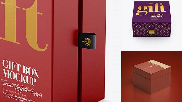 5870+ Matte Gift Box PSD Mockup High-Angle Shot Free Editable Photoshop Template