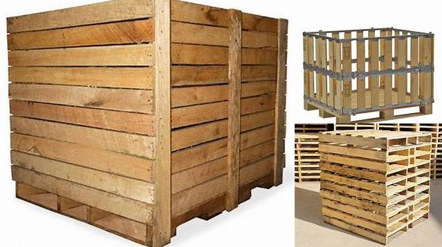 5871+ Wooden Pallet With Box & Straps PSD Mockup Half Side View Editable Mockup PSD