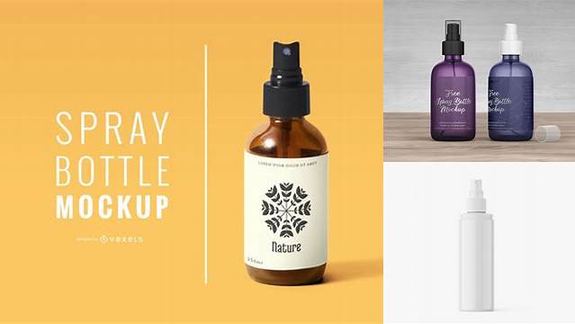 5877+ 250ml Glossy Spray Bottle PSD Mockup Download Customizable PSD