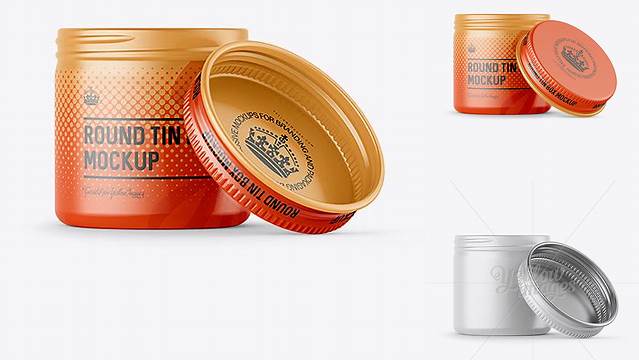 5878+ 50ml Open Round Tin Box with Matte Finish PSD Mockup Front View High-Quality Digital Mockup Resource