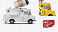 5878+ Foodtruck with Coffee Cup PSD Mockup Side View Creative and Modern PSD Freebie