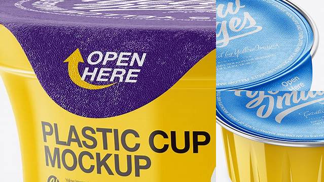 588+ Glossy Plastic Cup with Foil Lid PSD Mockup High-Angle Shot Best Free Mockup PSD