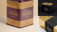 5881+ Metallic Box with Bottle PSD Mockup Half Side View Elegant and Stylish Free PSD