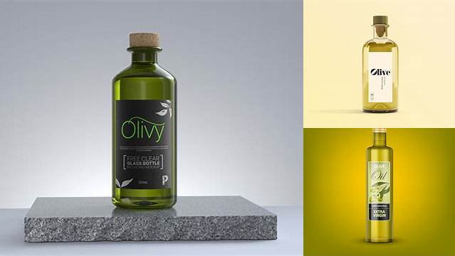 5882+ 1L Antique Green Glass Bottle with Olive Oil PSD Mockup High-Resolution Editable PSD