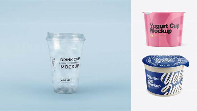 5883+ Matte Plastic Cup with Foil Lid PSD Mockup Front View Advanced Editable Template Free