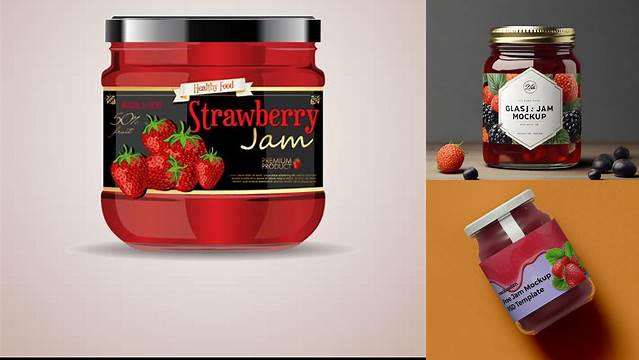 5888+ Glass Jar with Strawberry Jam PSD Mockup Front View High-Quality Design Free PSD