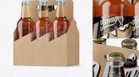 589+ Kraft Paper 6 Pack Clear Bottle Carrier PSD Mockup Half Side View High Angle Shot High-Quality PSD Files