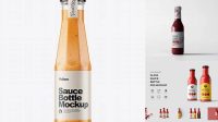 5896+ Clear Glass Bottle with ?hipotle Sauce PSD Mockup Advanced Editable PSD