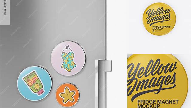 5902+ Glossy Round Fridge Magnet PSD Mockup Front & Back Views Fully Customizable Mockup PSD Free