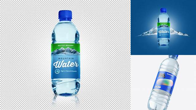 5904+ Blue PET Water Bottle PSD Mockup Half Side View High-Angle Shot Free Digital Resource for Designers