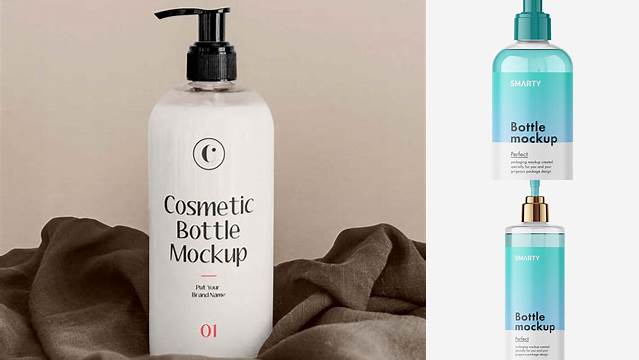 5915+ Clear Cosmetic Bottle with Pump PSD Mockup Smart Editable Design Mockup